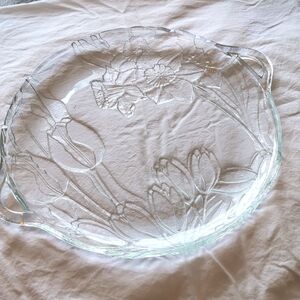Vintage Colony Craft Crystal Daffodil & Tulips Platter With Handles